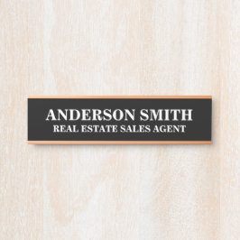 Placa De Porta Título do Office em Branco Preto Moderno Profissio
