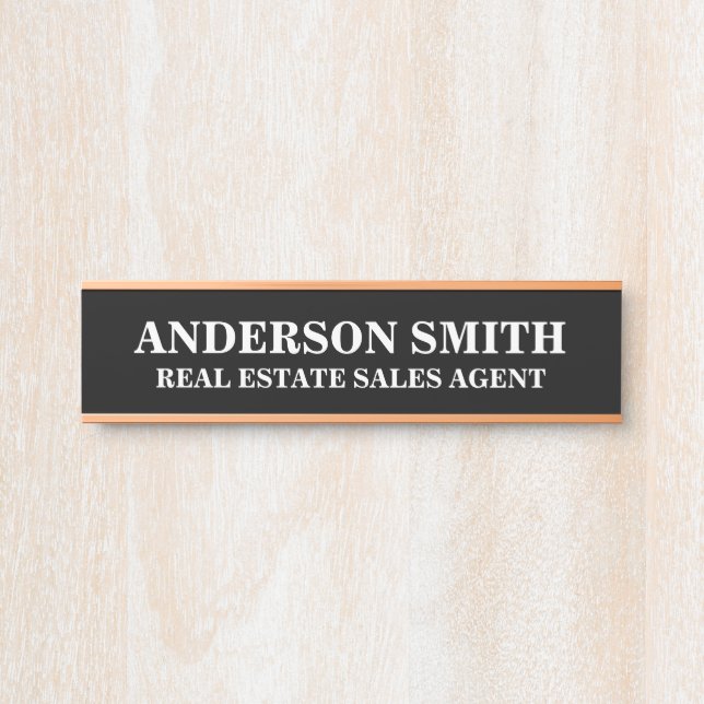Placa De Porta Título do Office em Branco Preto Moderno Profissio (Frente)