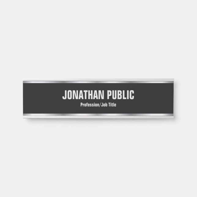 Placa De Porta Trendy Elegant Modern Black And Silver Template (Frente)