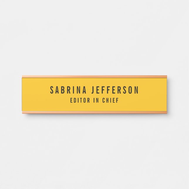 Placa De Porta Único Elegante Simples Amarelo Mínimo Laranja Simp (Frente)