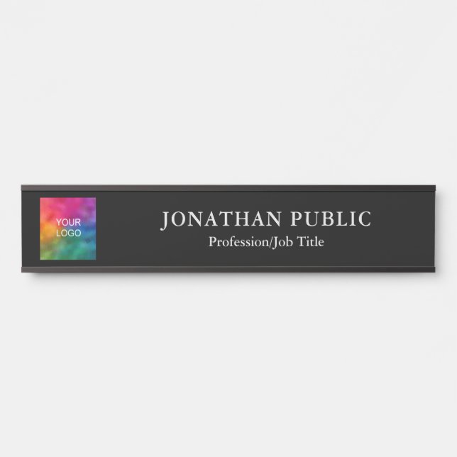 Placa De Porta Upload Your Business Logo Custom Name Chic Black (Frente)