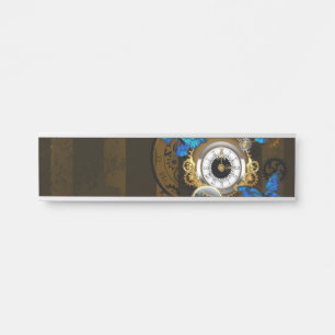 Placa De Porta Ursinhas Steampunk e Borboletas Azuis