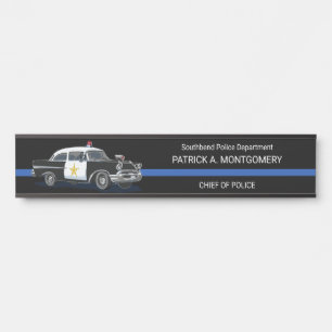 Placa De Porta Vintage Police Car Thin Blue Line Name
