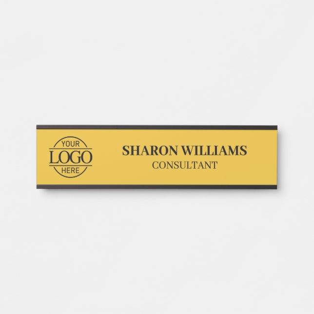 Placa De Porta Yellow Simple Professional Custom Business Logo (Frente)