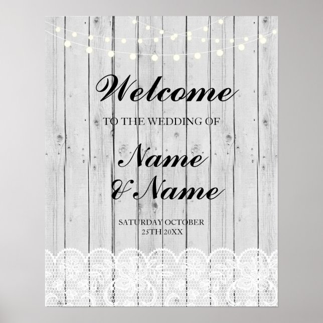 Placa de Poster de Boas-vindas Casamento Renda Cin (Frente)