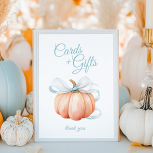 Placa de Poster de Mesa Pumpkin Blue Bow Cards & G