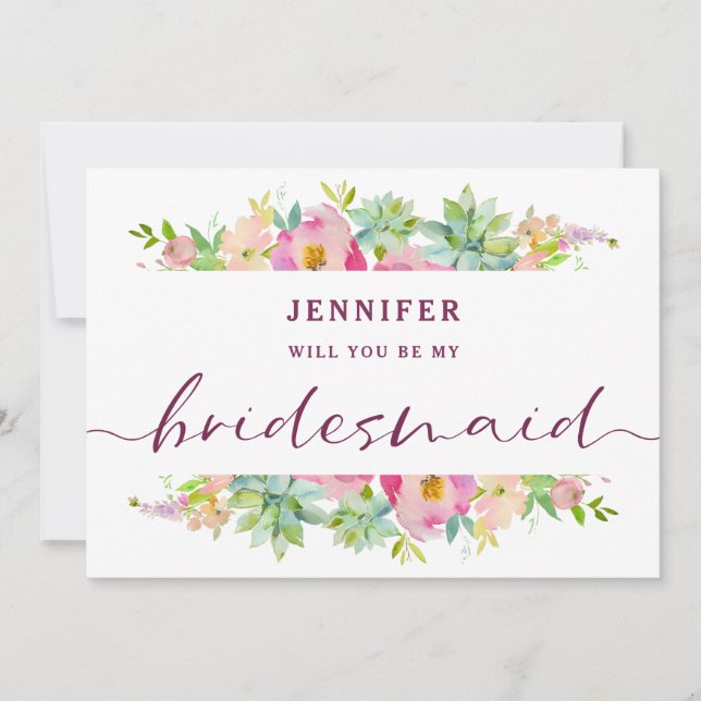 Placa de Proposta Chic Floral Bridesmaid (Frente)