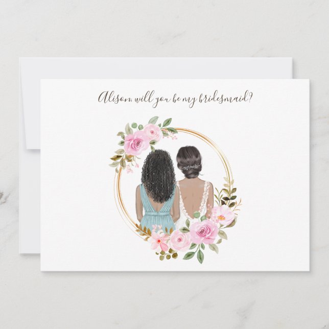 Placa de Proposta de Bridesmaid Floral Watercolor (Frente)