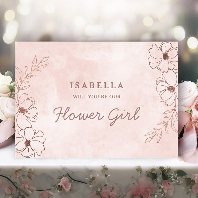 Placa de Proposta de Menina de Flor Rosa e Rosa Es (Make your flower girl feel special with this Elegant Flower Girl Proposal Card.)
