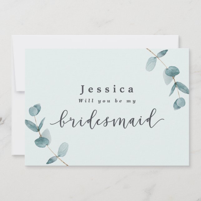 Placa de Proposta Simples Eucalyptus Bridesmaid (Frente)
