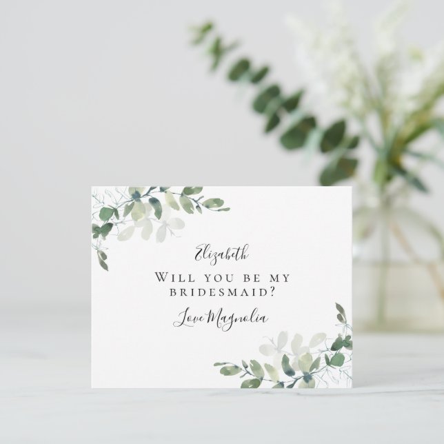 Placa de Proposta Simples Eucalyptus Bridesmaid (Em pé/Frente)