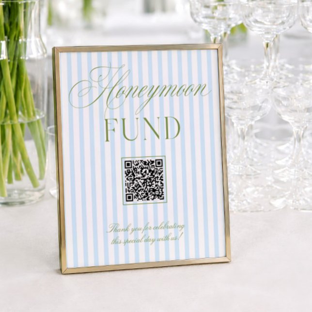 Placa de QR Code do Fundo de Lua de Mel Sage Green (Sage Green & Blue Honeymoon Fund QR Code Sign)