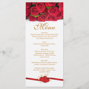 Placa de rack de menu do Rosa vermelha e coração