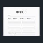 Placa de receita branca e preto simples<br><div class="desc">Placa de recebimento branca e preto simples. Apresenta texto preto e cinza em branco com linhas de escrevendo de cinza. Título, serve, tempo de preparação, tempo de cozinhar, temperatura e cozinha dos espaços. Todo texto, fontes e cores são personalizáveis. Convidamo-lo a visitar a nossa loja Zazzle, GJ Design Co, para...</div>