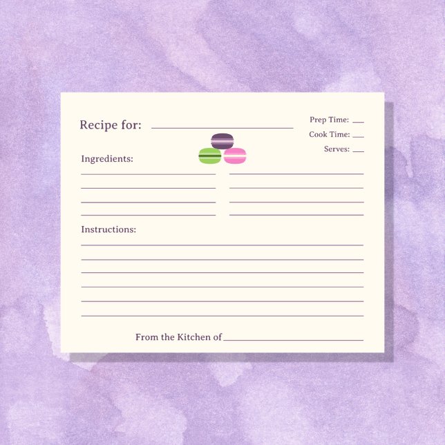 Placa de Receita do Chá de panela Macarons Francês (French Macarons Bridal Shower Recipe Card)