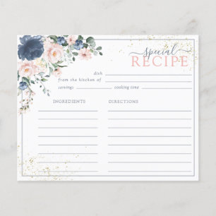 Placa de Receita Dourada Floral Rosa Azul Dusty Bl
