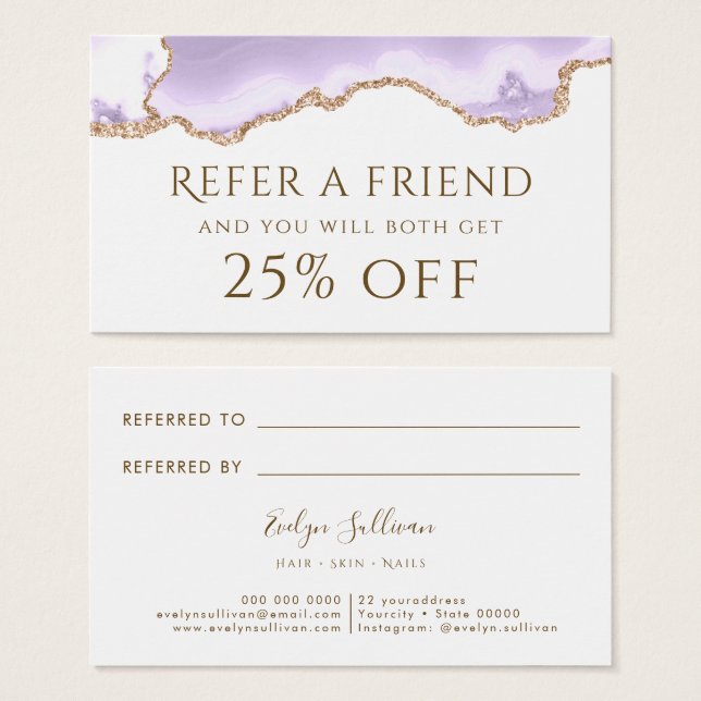 Placa de referência de agato púrpura lavanda (Frente & Verso)