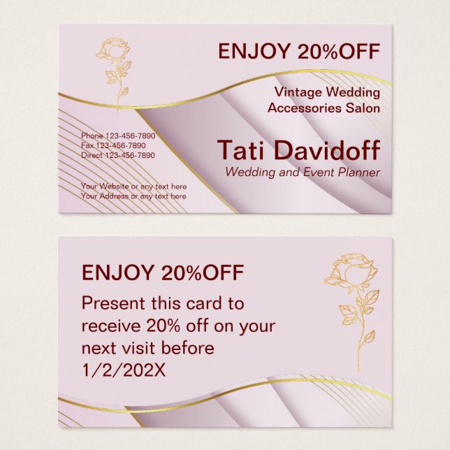 Placa de referência Dourada cor-de-rosa design Sua (Frente & Verso)