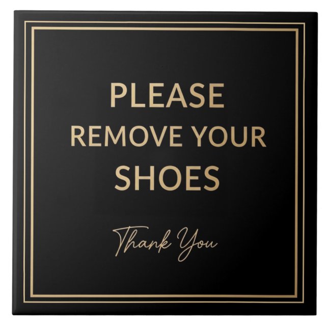 Placa de remover sapatos preta e dourada (Frente)