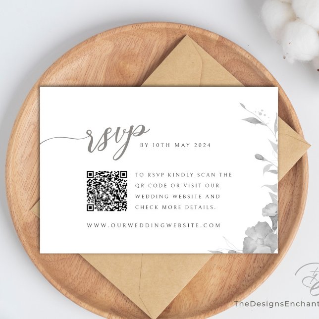 Placa de Resposta de Casamento de Cartão RSVP Boho (Gray RSVP Card, Wedding Response Card with Boho watercolor Flower design by TheDesignsEnchanted)