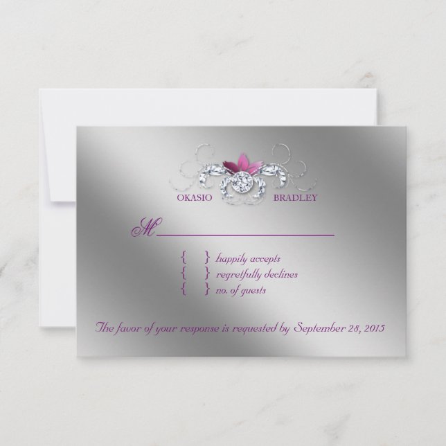 Placa de Resposta de Casamento RSVP Elegante Purpl (Frente)