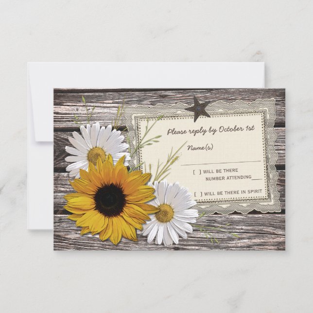 Placa de Resposta de Casamento Rustic Sunflower Da (Frente)