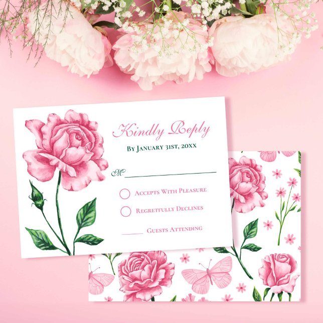 Placa de Resposta de Quinceañera Rosa Rosa Esmagad (Blush Pink Rose Quinceañera Response Card)