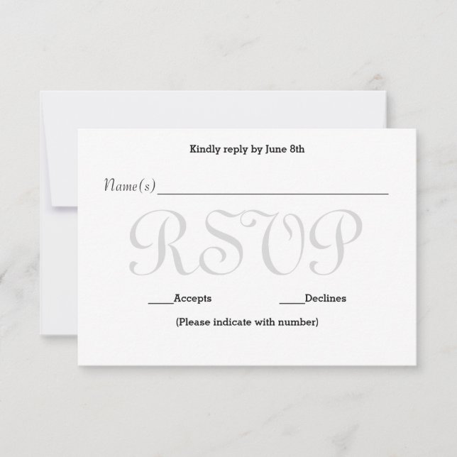 Placa de Resposta de Recepção RSVP - Typo de Cinza (Frente)