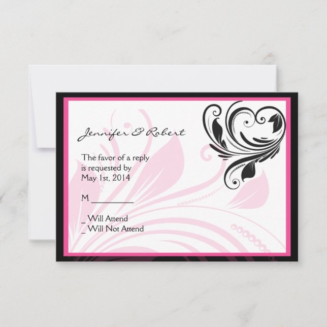 Placa de Resposta de Rolagem Floral Preta e Rosa E (Frente)