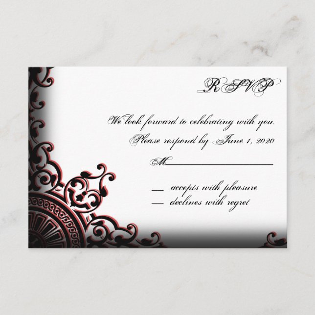 Placa de resposta de rolagem gótica a preto e verm (Frente)