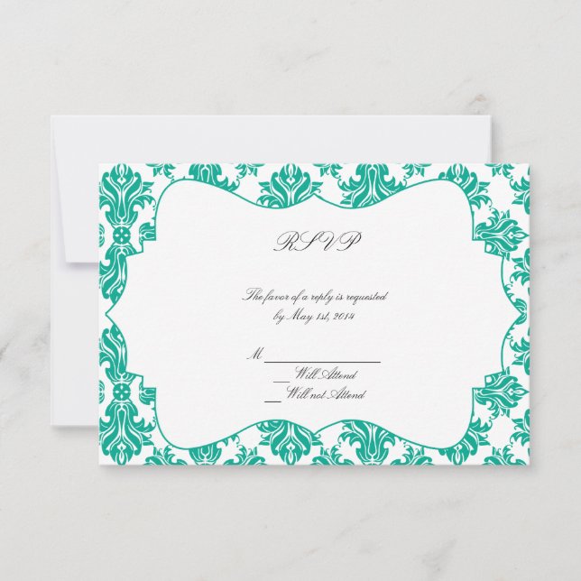 Placa de Resposta do Casamento tema damasco Branco (Frente)