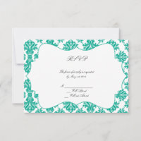 Placa de Resposta do Casamento tema damasco Branco