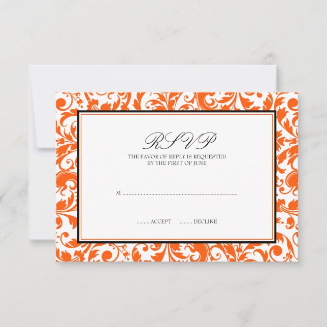 Placa de Resposta do Casamento tema damasco Swirl  (Frente)