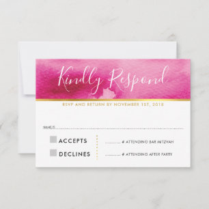 PLACA DE RESPOSTA RSVP, bonito cor-de-água rosa