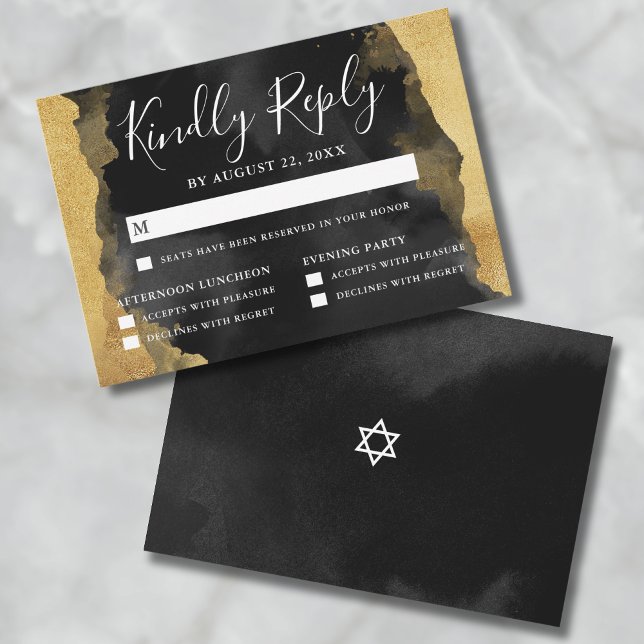 Placa de Resposta RSVP de Aquarela Dourada Mitzvah (Gold Watercolor Bar Bat Mitzvah Reply RSVP Card)
