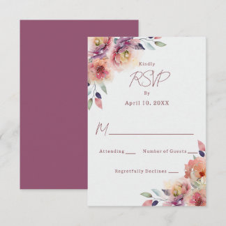 Placa de Resposta RSVP de Casamento de Flores Rosa