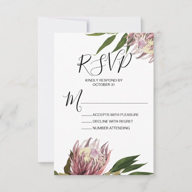 Placa de Resposta RSVP de Casamento Protea (Frente)