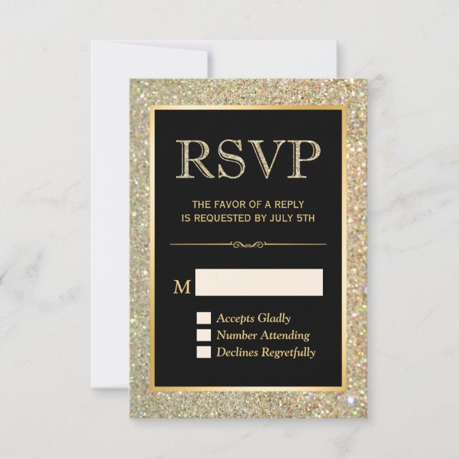 Placa de Resposta RSVP de Glitter Glitter Dourado  (Frente)