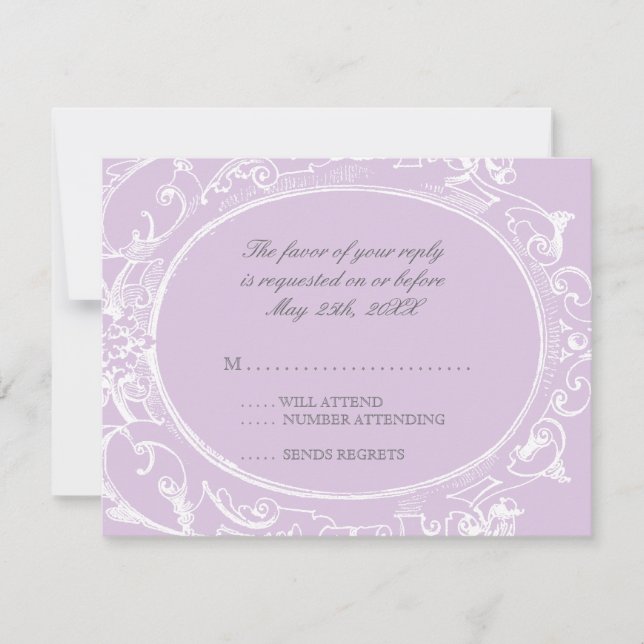 Placa de Resposta RSVP de Peacock Barroco - Roxo (Frente)
