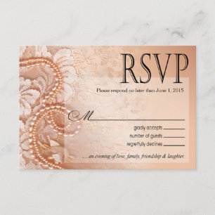 Placa de resposta RSVP de Pérolas e Lace   pêssego