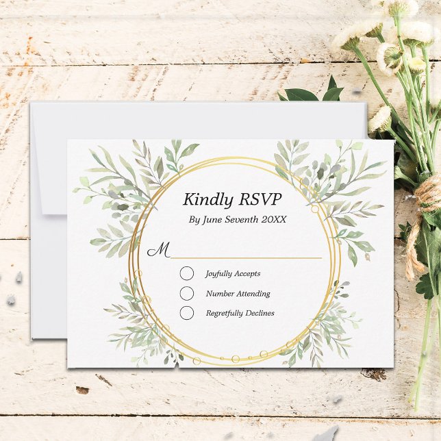 Placa de resposta RSVP de quadro Dourado Eucalyptu (Criador carregado)