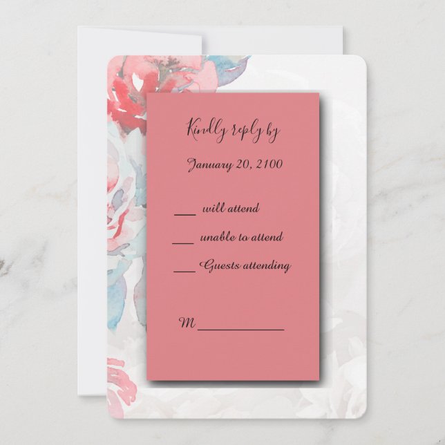 placa de resposta RSVP de rosa de cor d'água flora (Frente)