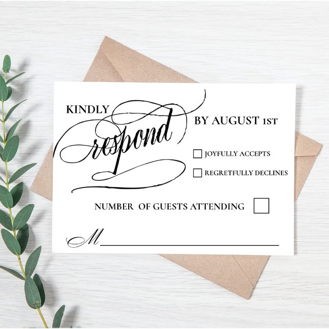 Placa de Resposta RSVP de Script de Caligrafia Chi (Calligraphy Script Elegant Simple Modern Wedding Response Card )