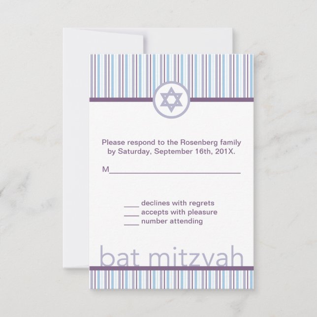 Placa de resposta RSVP de stripes roxas Bat Mitzva (Frente)
