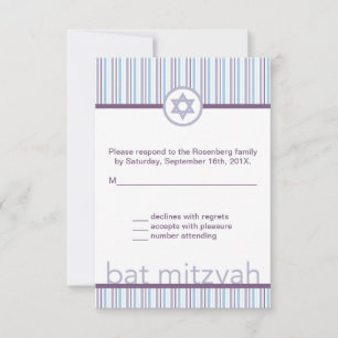 Placa de resposta RSVP de stripes roxas Bat Mitzva