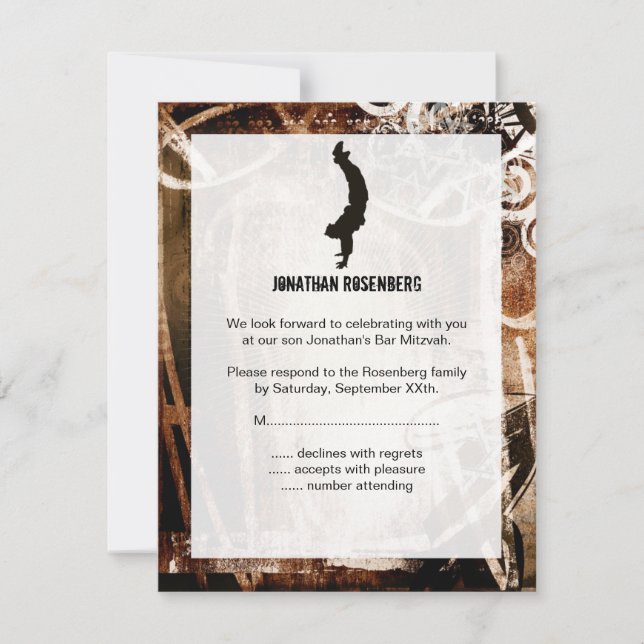 Placa de resposta RSVP do Bar de Dança Mitzvah (Frente)