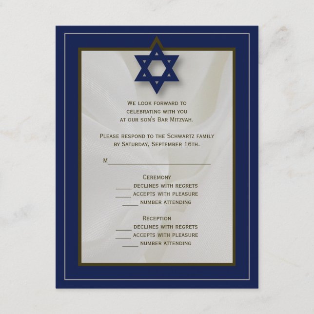 Placa de resposta RSVP do Bar Elegante Mitzvah no  (Frente)