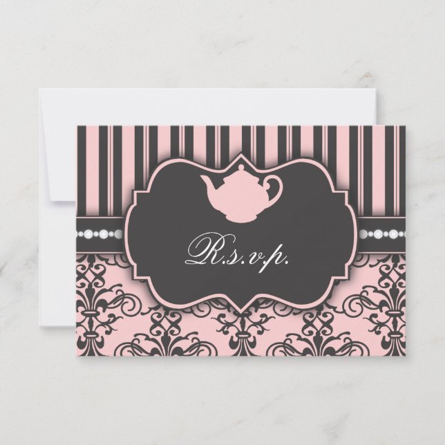 Placa de resposta RSVP do partido Chic Damask & St (Frente)