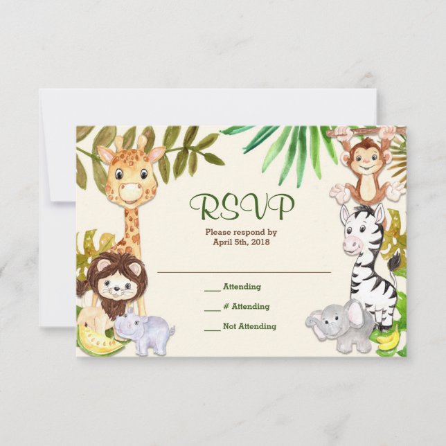 Placa de resposta RSVP do zoo Safari (Frente)