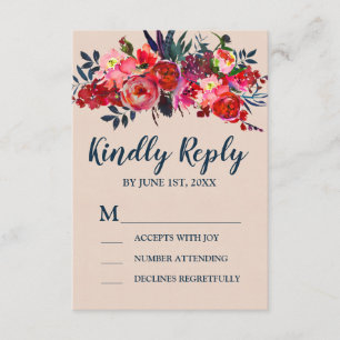 Placa de resposta RSVP Floral Boho Red Floral